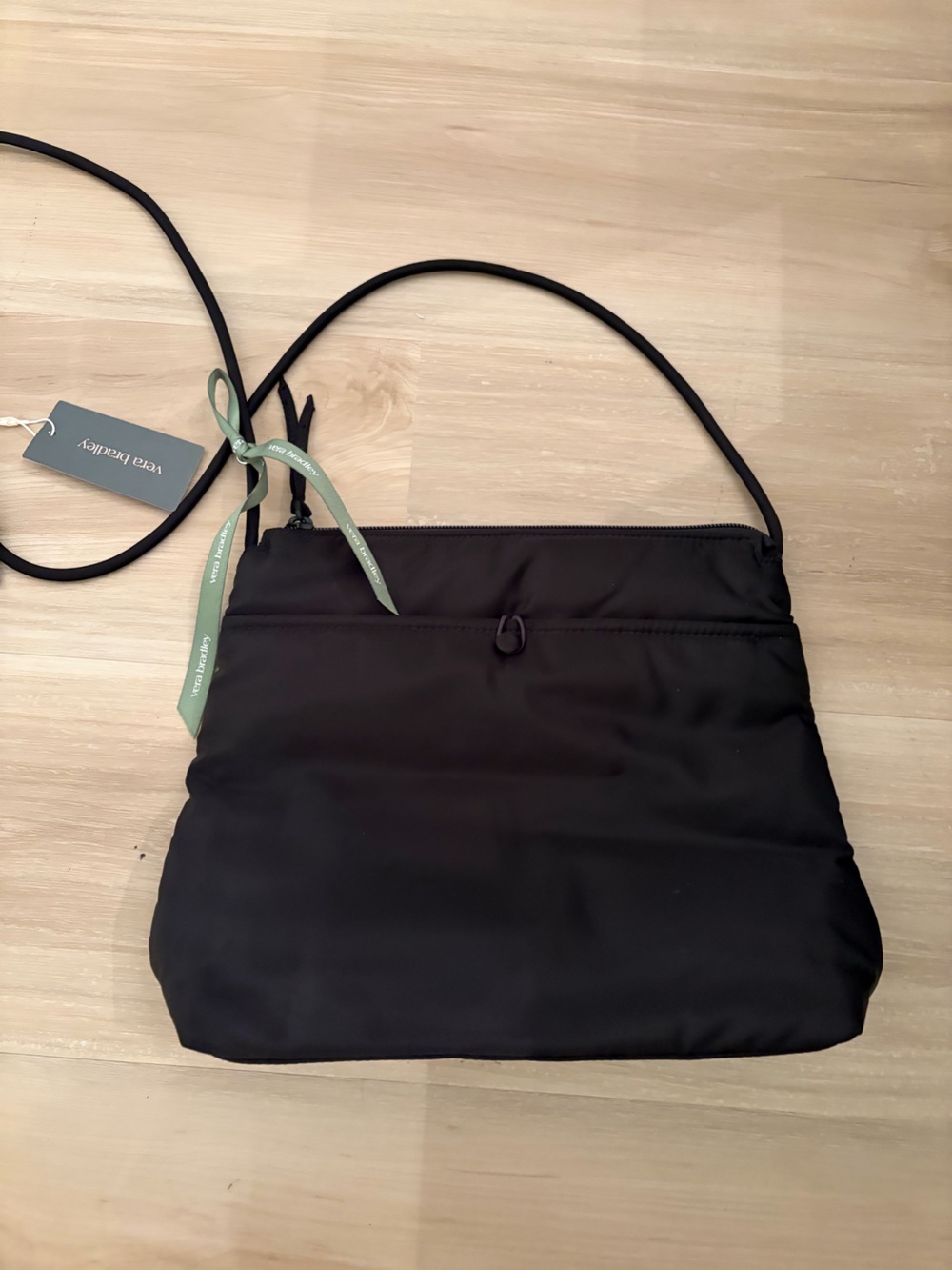 Vera Bradley Black Nylon Crossbody Bag with Green Ribbon Accent